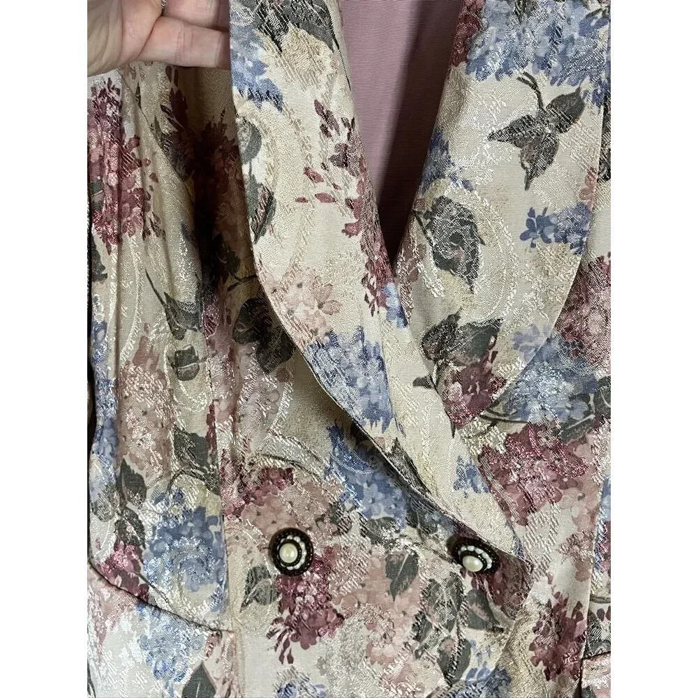 Vintage Floral Jacket 11 Pink 1980 Tapestry Old Money Classic Preppy Cottagecore - Picture 7 of 14